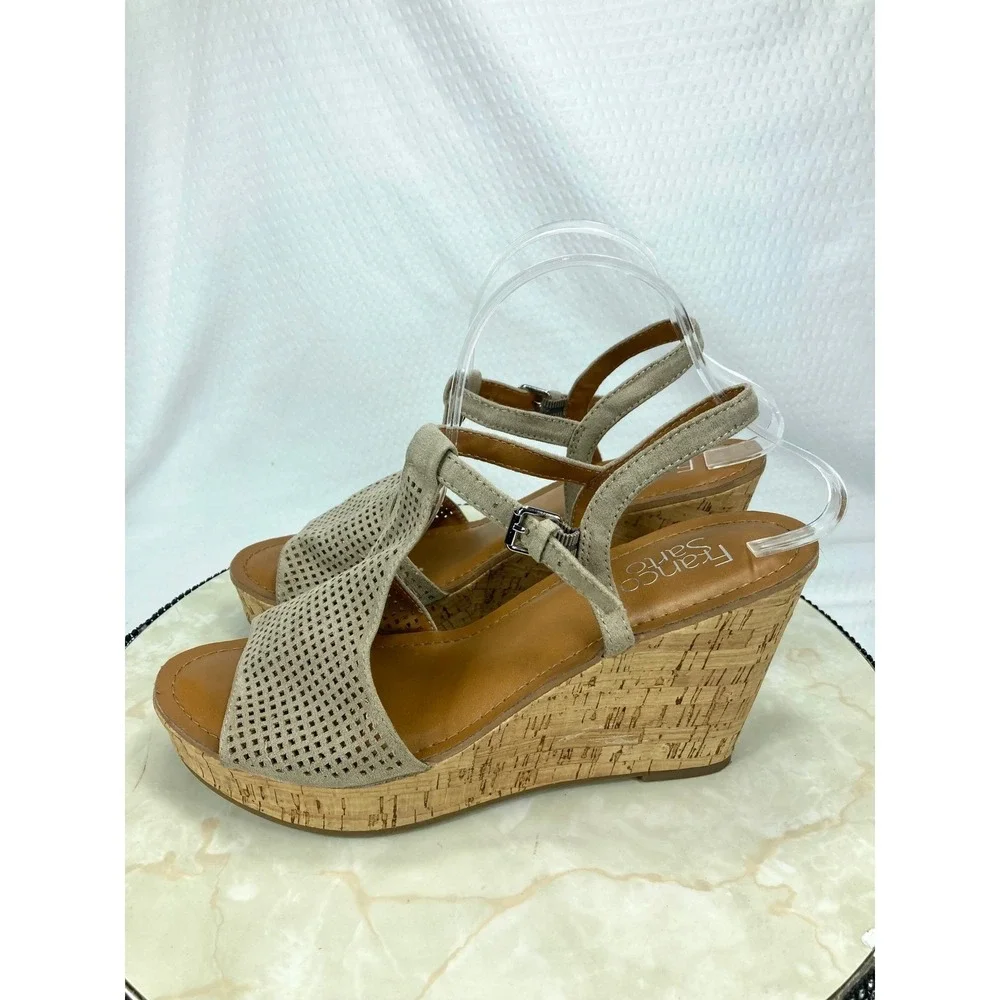 Franco Sarto Clinton2 Platform Wedge Heel Sandals Womens 10 Taupe Boho Strappy